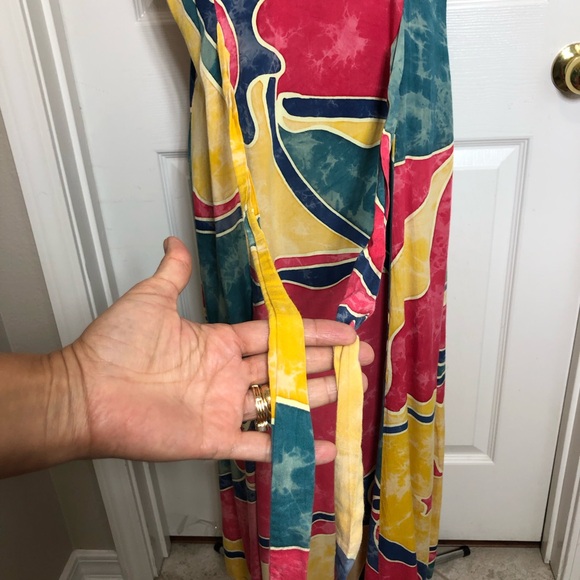 Reggae To Wear Jamaica Water Color Sleeveless Back Tie Button Down Maxi Dress M - Picture 9 of 14